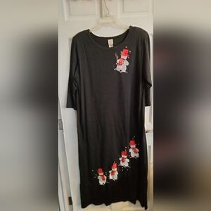 Karla Marie Charming Black Maxi Dress with Snowman Design